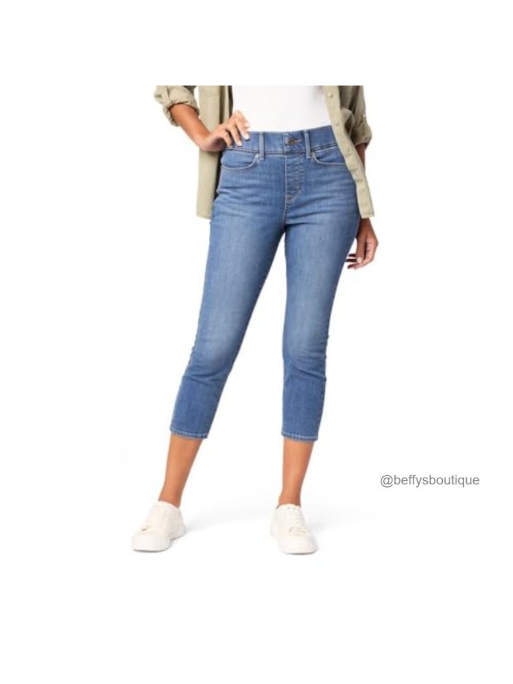 High Stretch Cropped Pull-On Capri Jeans with Tummy Panel